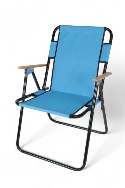İronika Mavi Ahşap Kollu Katlanır Bahçe Kamp Sandalyesi