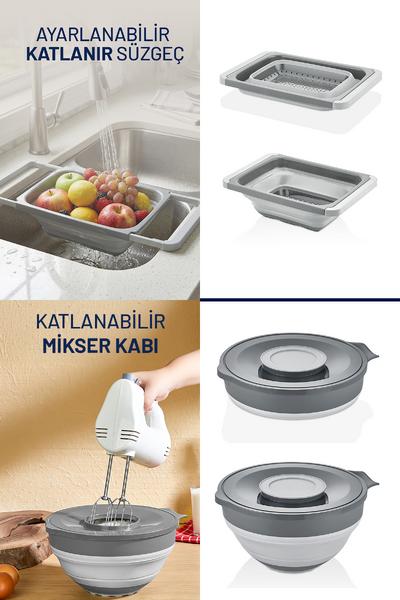 2'li Katlanabilir Mutfak Seti Akordiyon Süzgeç - Mikser Kabı