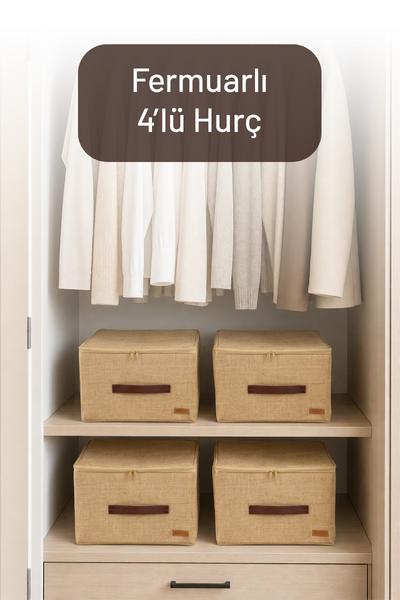 4lü Orta Boy Koltuk Baza Yatak Altı Uyumlu Gerçek Jüt Kumaşlı Kulplu Extra Destekli Hurç Organizer Set