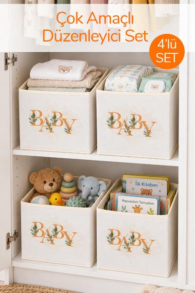 4lü Baby Dolap İçi Organizer Kapaksız Kutu Oyuncak Eşya Çamaşır Saklama Kutusu Düzenleyici 30X30X30
