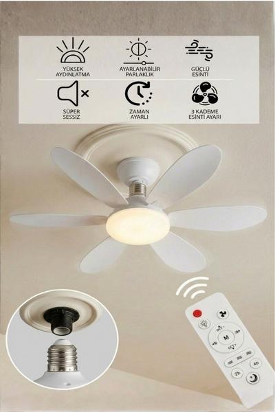 6 Kanatlı Led Lamba 3 Kademe 3 Renk Işıklı Sessiz Tavan Vantilatörü Kumandalı Tavan Fanı Led Ampül