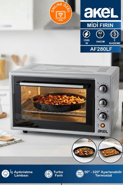 Akel Lambalı, Turbo Fanlı, Termostatlı, Saatli, Çift Tepsili 32 Litre Midi Fırın AF280LF