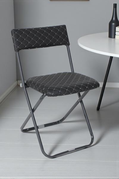 İronika Anatolia Metal Gövdeli Deri Kapitone Sandalye Katlanır Mutfak Bahçe Sandalyesi Siyah