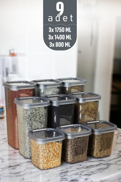 İronika Kapaklı Erzak Bakliyat Saklama Kabı Kare Saklama Kutusu Seti 9 Adet 1750-1400-800 ML
