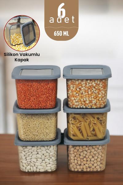 İronika Kapaklı Erzak Bakliyat Saklama Kabı Kare Saklama Kutusu Seti 6 Adet 650 ML