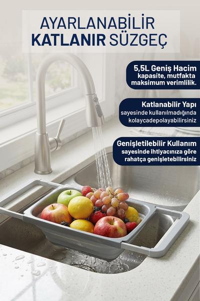 İronika Katlanır Akordiyon Ayarlanabilir Boylu Dikdörtgen Süzgeç