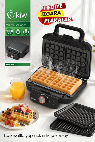 Kiwi KSM-2432 Çıkarılabilir Plakalı Waffle Makinesi - Tost Plakası Hediye