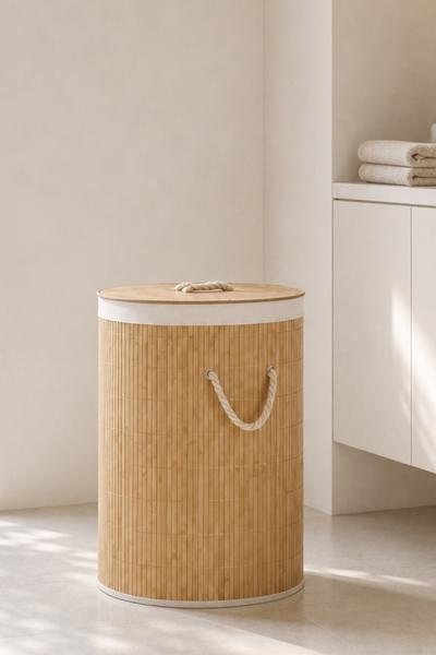 Bambu Oval Kirli Çamaşır Sepeti Katlanabilir Bambu Kirli Çamaşır Oyuncak Çok Amaçlı Sepet
