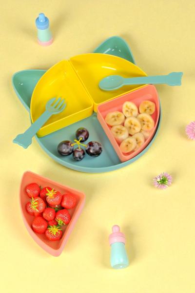 Gondol Kitty 7 Parça Kedicik Model Çocuk Bebek Çatal Kaşık Tabak Yemek Beslenme Seti Mama Tabağı - Sarı