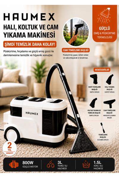 HCC-7500 Ekstra Pencere Temizleme Aparatlı Koltuk Halı Yıkama Ve Leke Çıkartma Makinesi Gücü 18 KPA