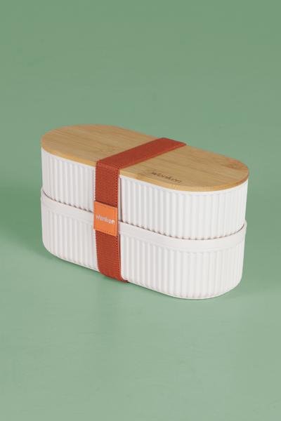 İronika 1000 ml Bambu Kapaklı Lunch Box 2 Katlı Bölmeli Yemek Beslenme Kutusu Saklama Kabı Turuncu