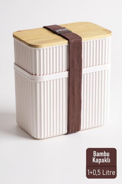 İronika 1+0,5 lt Bambu Kapaklı Erzak Gıda Bakliyat Saklama Kabı Mutfak Organizeri