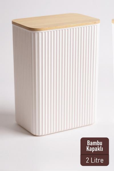 İronika 2 Litre Bambu Kapaklı Erzak Gıda Bakliyat Saklama Kabı Mutfak Organizeri