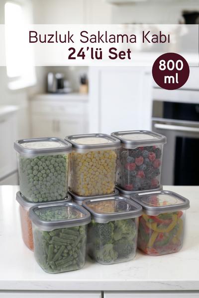 İronika 24\'lü 800 ml Buzluk Kabı Derin Dondurucu Difriz Saklama Kabı Seti Antrasit
