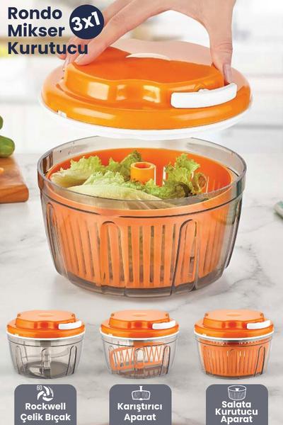 Urve 3 Fonksiyonlu İpli Karıştırıcı El Rondosu Doğrayıcı Salata Kurutucu Blender Seti