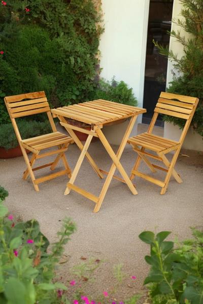 50x50 Cm İronika Ahşap Balkon Bahçe Mutfak Bistro Set Katlanır Masa Sandalye Takımı