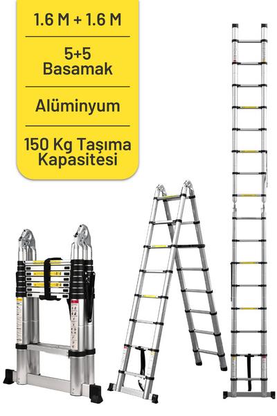 İronika Alüminyum Kolay Taşınabilir Çift Yönlü A Tipi Teleskopik Merdiven 1.6 + 1.6 Metre 5+5 Basamak