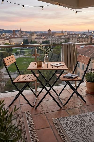 İronika Ahşap Bahçe Balkon Teras Mutfak 3'lü Bistro Masa Seti Katlanır Masa Sandalye Takımı