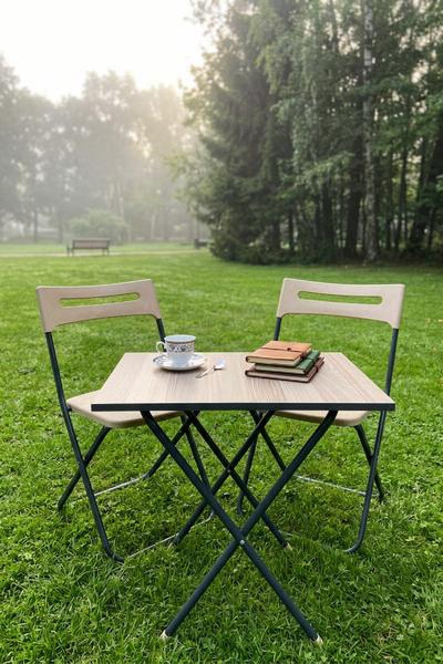 İronika Bahçe Balkon Teras Mutfak 3\'lü Bistro Set Katlanır Masa Sandalye Takımı Krem