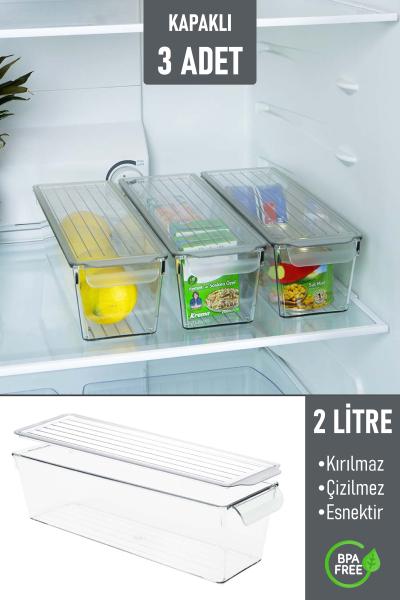 İronika Kapaklı Buzdolabı Düzenleyici Meyve Sebze Saklama Kabı Organizer 2 Litre x 3 Adet