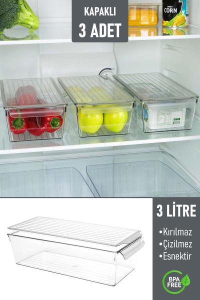 İronika Kapaklı Buzdolabı Düzenleyici Meyve Sebze Saklama Kabı Organizer 3 Litre x 3 Adet