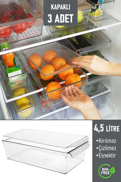 İronika Kapaklı Buzdolabı Düzenleyici Meyve Sebze Saklama Kabı Organizer 4,5 Litre x 3 Adet