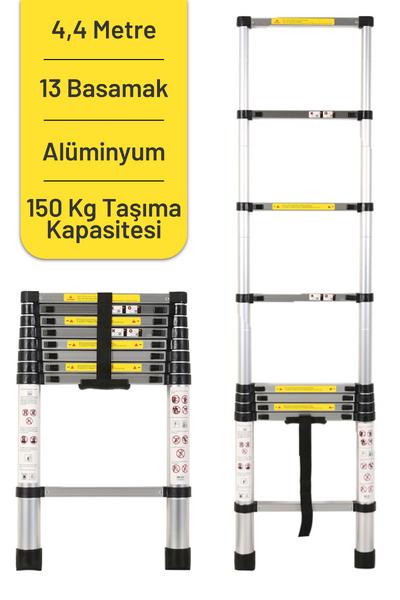 İronika Kolay Taşınabilir Alüminyum Katlanır Teleskopik Merdiven 4,4 Metre 13 Basamak