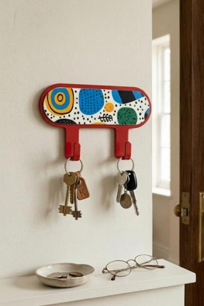 İronika Metal 2 Kancalı Yapışkanlı Desenli Anahtarlık Banyo Mutfak Havlu Askısı Kırmızı