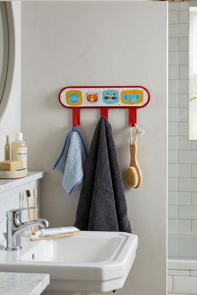 İronika Metal 3 Kancalı Yapışkanlı Desenli Anahtarlık Banyo Mutfak Havlu Askısı Kırmızı