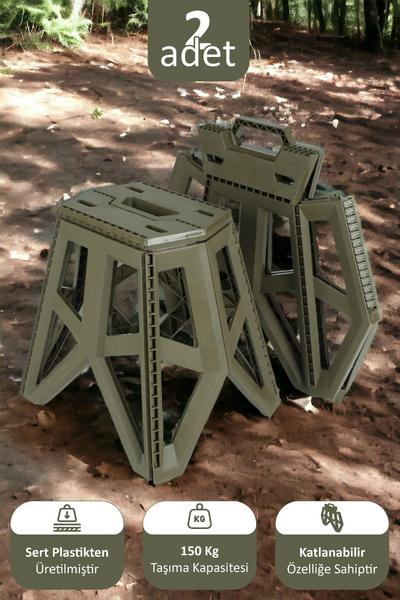 İronika Portatif Taşınabilir Katlanabilir Tank Tabure Kamp Piknik Balıkçı Plaj Taburesi Yeşil 2 Adet
