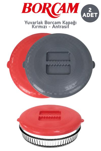 İronika Plastik Yuvarlak Borcam Kapağı Antrasit Kırmızı 2 Adet