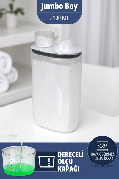 İronika Silikon Kapaklı Ölçekli Toz Sıvı Tablet Deterjan Saklama Kabı Kutusu 2100 Ml