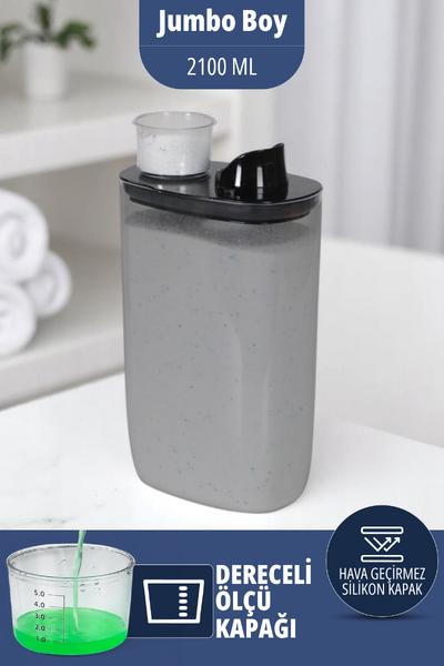 İronika Silikon Kapaklı Ölçekli Toz Sıvı Tablet Deterjan Saklama Kabı Kutusu 2100 Ml