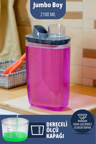 İronika Silikon Kapaklı Ölçekli Toz Sıvı Tablet Deterjan Saklama Kabı Kutusu 2100 Ml