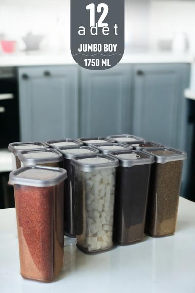 İronika Kapaklı Erzak Bakliyat Saklama Kabı Kare Saklama Kutusu Seti 12 Adet 1750 ml