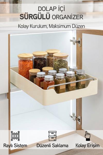 Kendinden Bantlı Sürgülü Raylı Çok Amaçlı Dolap İçi Organizer Banyo Mutfak Dolap Düzenleyici 26x34cm