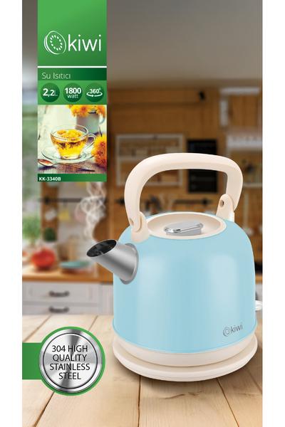 Kiwi Kk-3340 Paslanmaz Çelik Retro Su Isıtıcı Kettle 2,2 Litre Mavi