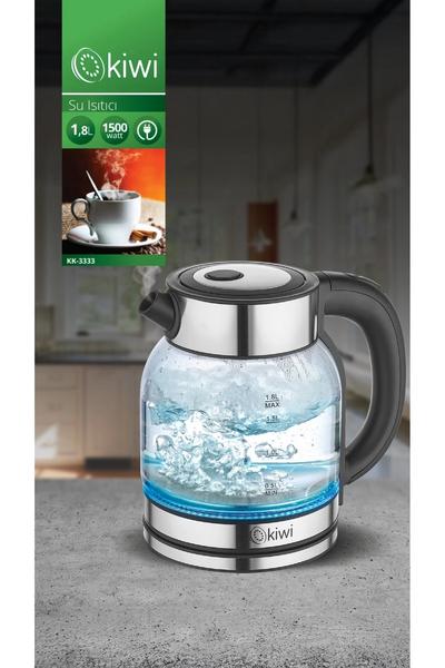 Kiwi Kk-3333 Çelik Tabanlı Cam Su Isıtıcı Kettle