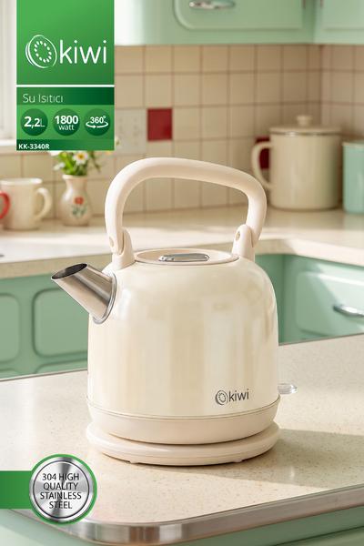 Kiwi Kk-3340 Paslanmaz Çelik Retro Su Isıtıcı Kettle Bej