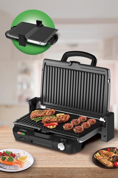 Kiwi KSM-2453 Paslanmaz Çelik Gövdeli 180 Derece Açılabilen Çıkarılabilir Plakalı Izgara ve Tost Makinesi