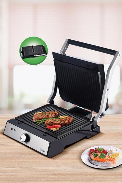 Kiwi Ksm-2448 Inox Çıkarılabilir Plakalı Izgara Ve Tost Makinesi, Paslanmaz Çelik , Grill