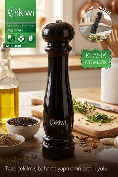 Kiwi Kspg 4810 Otomatik Ayarlanabilir Tuz Karabiber Baharat Değirmeni Baharat Öğütücü Siyah