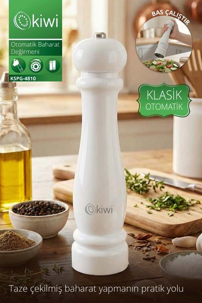 Kiwi Kspg 4810 Otomatik Ayarlanabilir Tuz Karabiber Baharat Değirmeni Baharat Öğütücü Beyaz