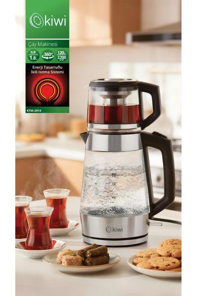 Kiwi KTM-2914 Cam Çay Makinesi & Otomatik Sıcak Tutma & LED Göstergeli & 1,8 Lt