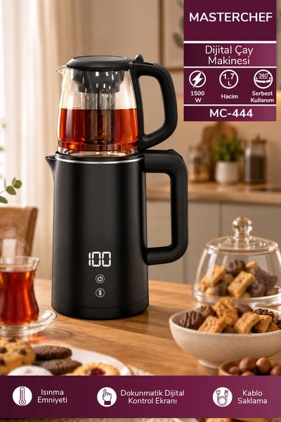 MC-444 Dijital Çay Makinesi l 1500W & 1.7L & 1L Demlik & Dijital Ekran & Ayarlanabilir Su Sıcaklığı