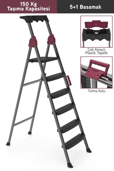 Perilla Comfort 5+1 Basamaklı Kolay Taşınır Tutamaçlı Profil Metal Merdiven