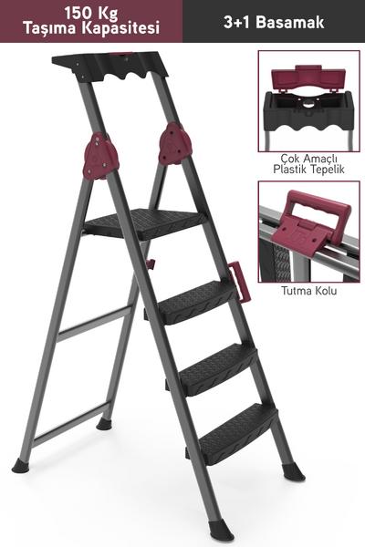 Perilla Comfort 3+1 Basamaklı Kolay Taşınır Tutamaçlı Profil Metal Merdiven