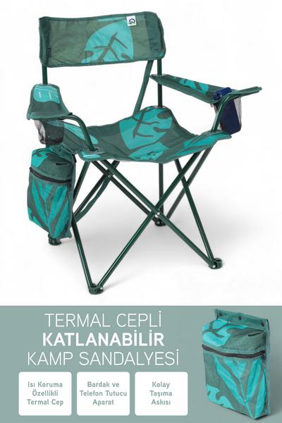 Perilla Qufi Termal Cepli Katlanır Telefon Tutma Aparatlı Kamp Piknik Sandalyesi Rejisör Koltuğu - Yeşil