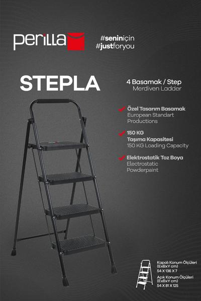 Perilla Stepla Katlanır Çelik Merdiven 4 Basamaklı Siyah – Ev & Ofis Kullanımı