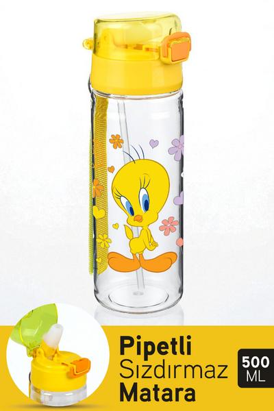 Tuffex Tweety Kilitli Kapaklı Sızdırmaz Pipetli Lisanslı Çocuk Suluk Matara 500 ml